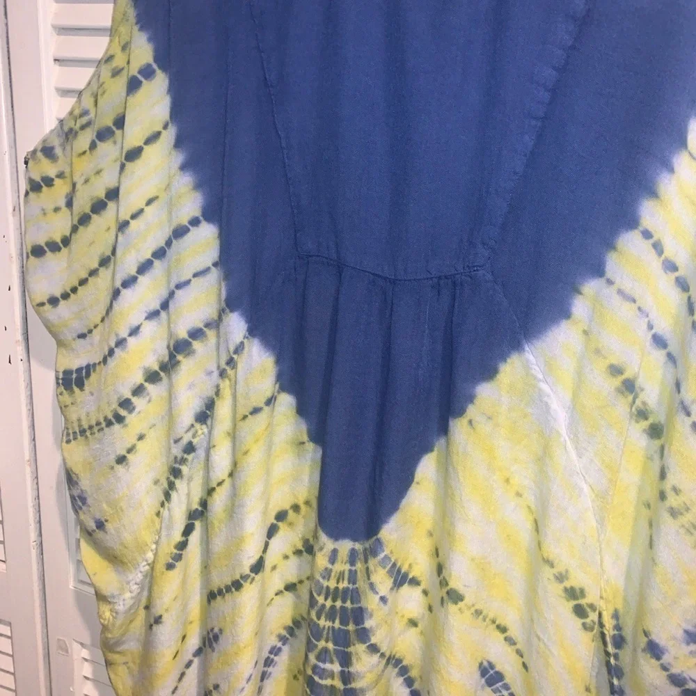 Blue and butter yellow tie-dye Kafton beach, cover-up, women’s one size